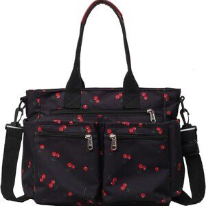 Women's Large Cherry Tote Bag - Durable Canvas Purse with Adjustable Strap